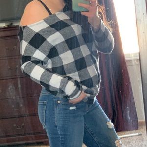 Off Shoulder Plaid Top